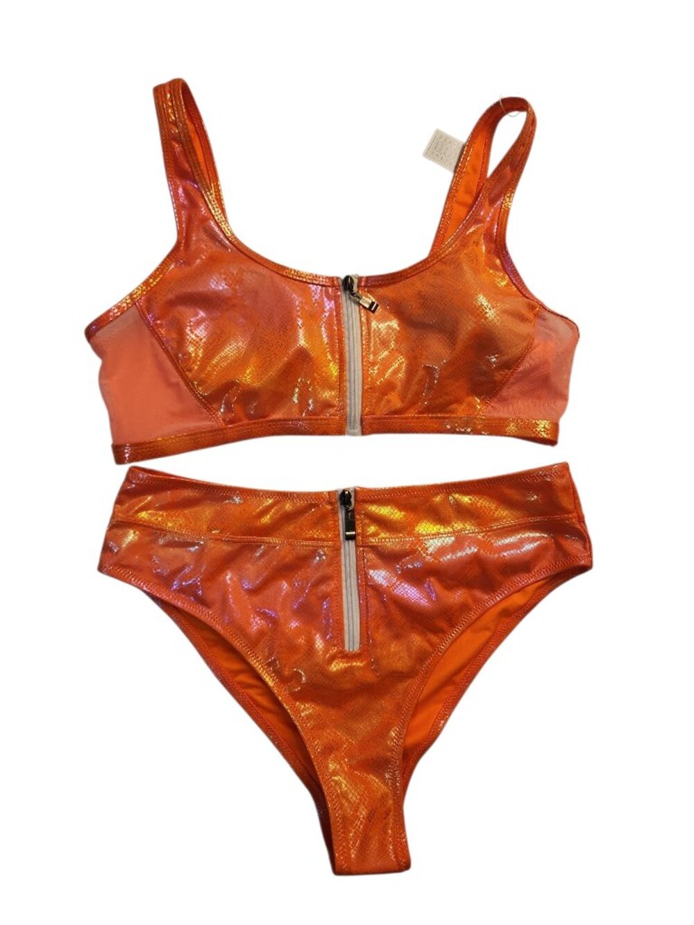 NWT Mermaid Swimwear Bikini Two Piece Size L Orange Shimmer Metallic Summer